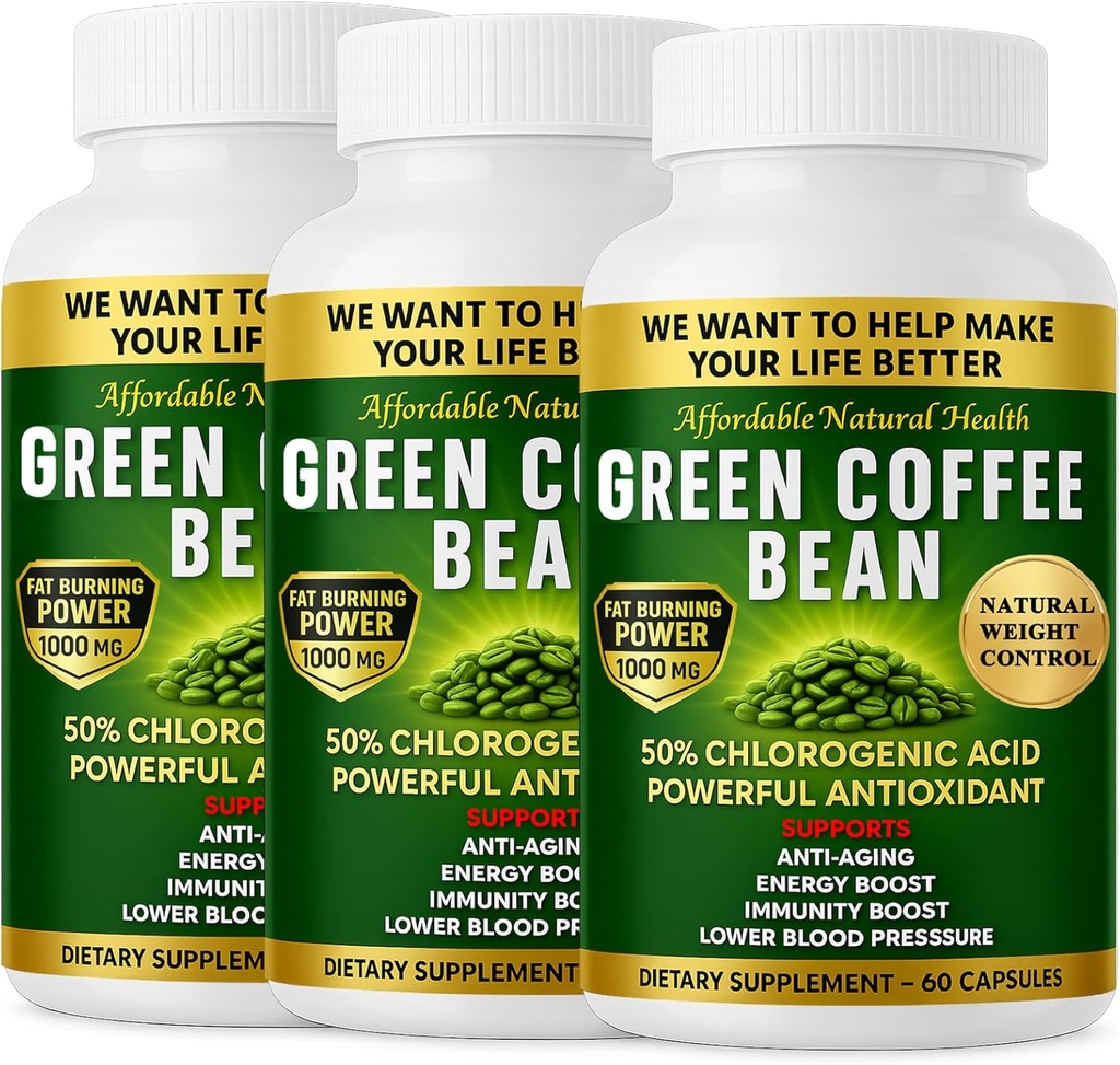 Grüne Kaffeebohnen-Extrakt, 100% reine grüne Kaffeebohnen-Kapseln, 50% Chlorogenic Säure, 10.000 mg Stärke, 180 Kapseln, 6 Monate Versorgung, Non-GMO und Gluten frei, traditionelle Kräuterergänzung