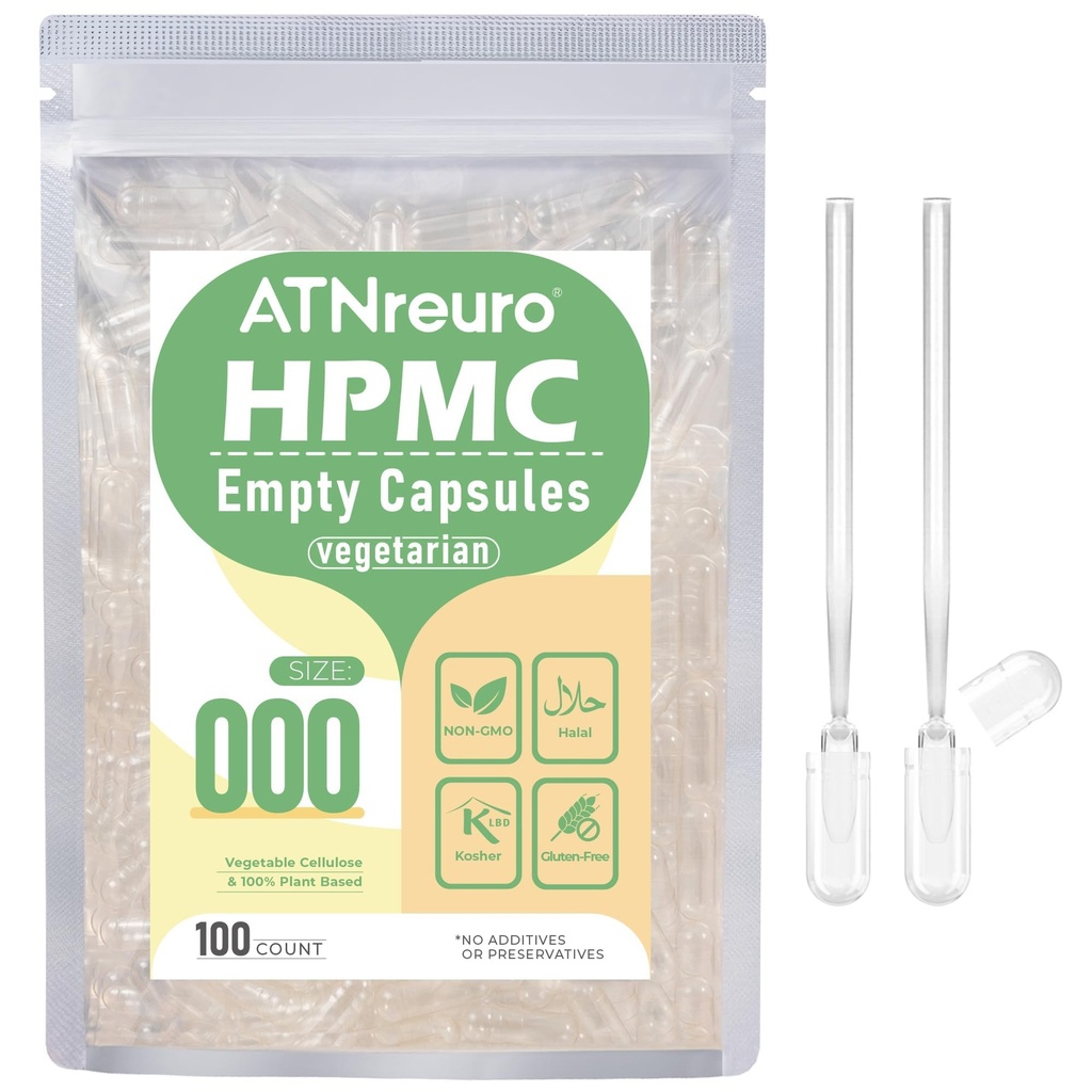 000 Empty Vegan Capsule con 2 Micro Spoons - 100 Count Empty Vegetarian Capsule - Capsule Pillole Vuote per Integratori In Polvere