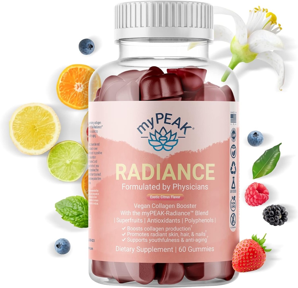 myPEAK Radiance Vegan Collagen Booster e Superfruit Gummies, Collagen Integratori con Superfruits e Skin-Enhancing Nutrienti, Hair Skin e Vitamine per Bellezza, 60 Gummies