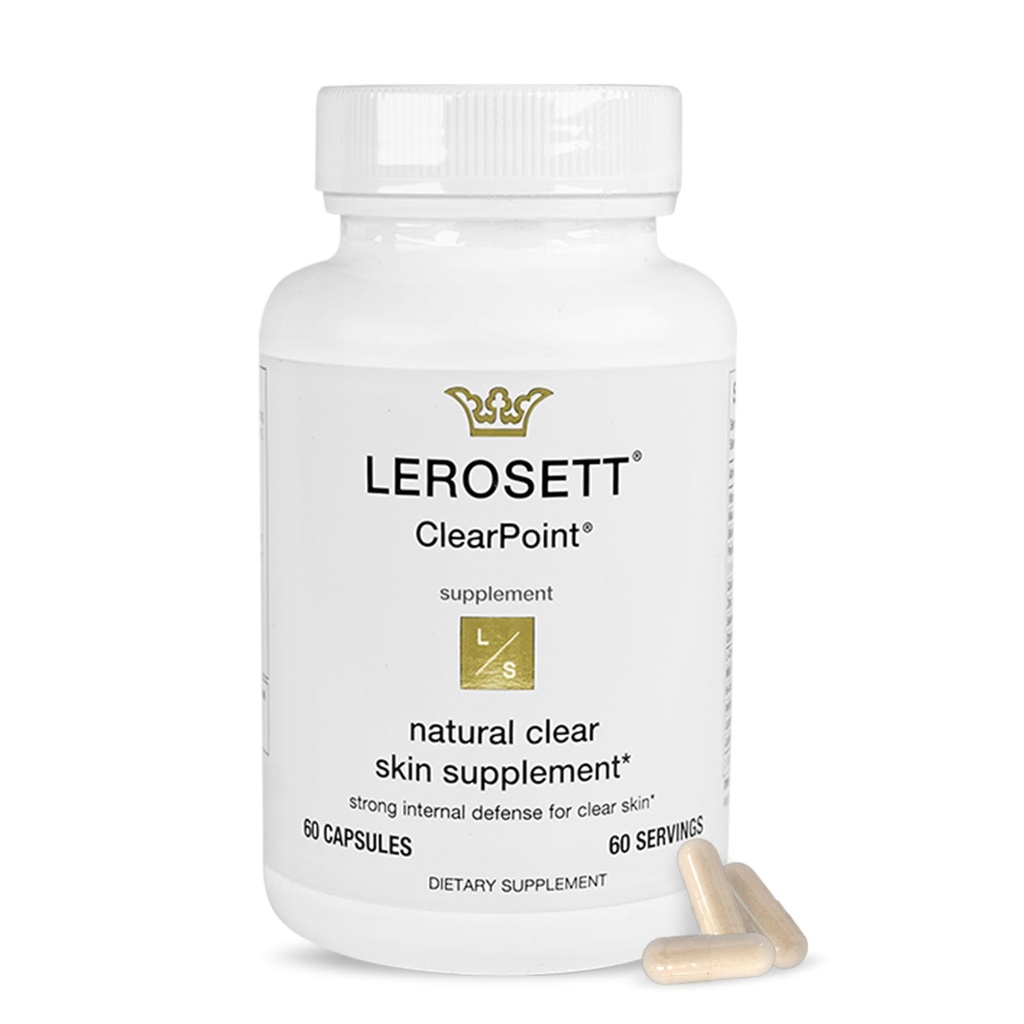 LEROSETT ClearPoint Anti Acne Pillole, Integratori naturali per il trattamento dell'acne ormonale e cistica per la pelle grassa e interruzioni. 60 tappi
