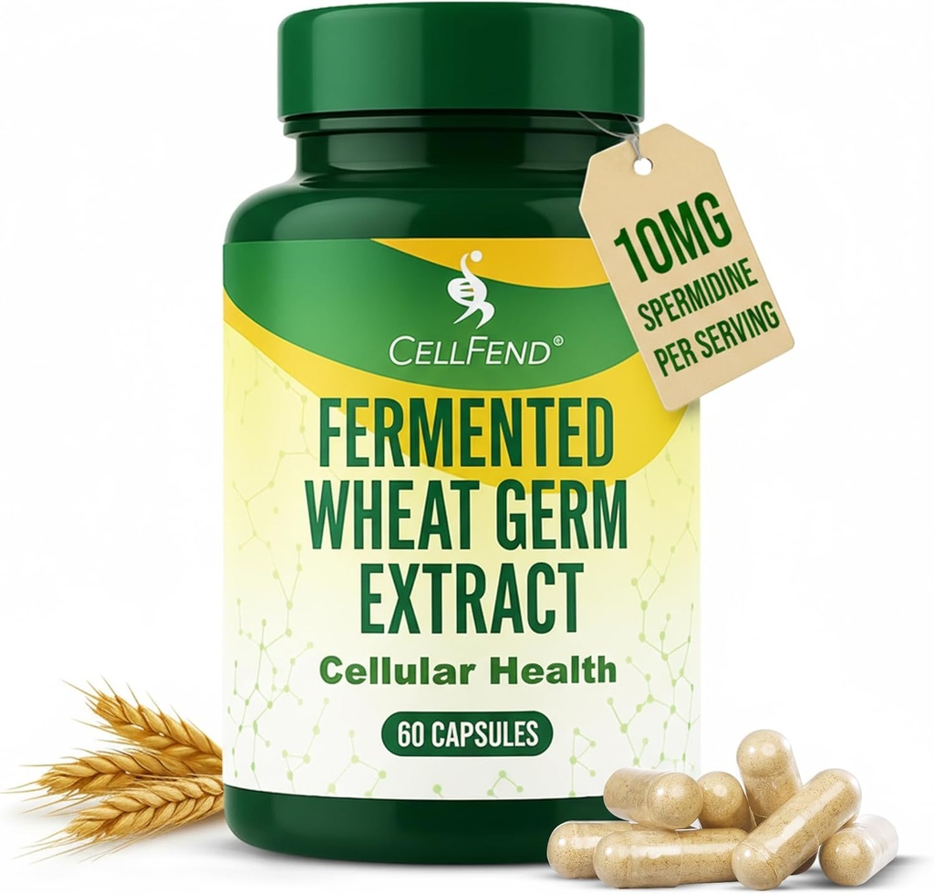 Integratori di Spermidina per Uomini e Donne – 10mg, 99% Purità, 1000mg Estratto di Germa di grano fermentato per Rinnovamento Cellulare, Difesa di Aging e Supporto di Longevità – Induttore Autophagy – 60 Capsule