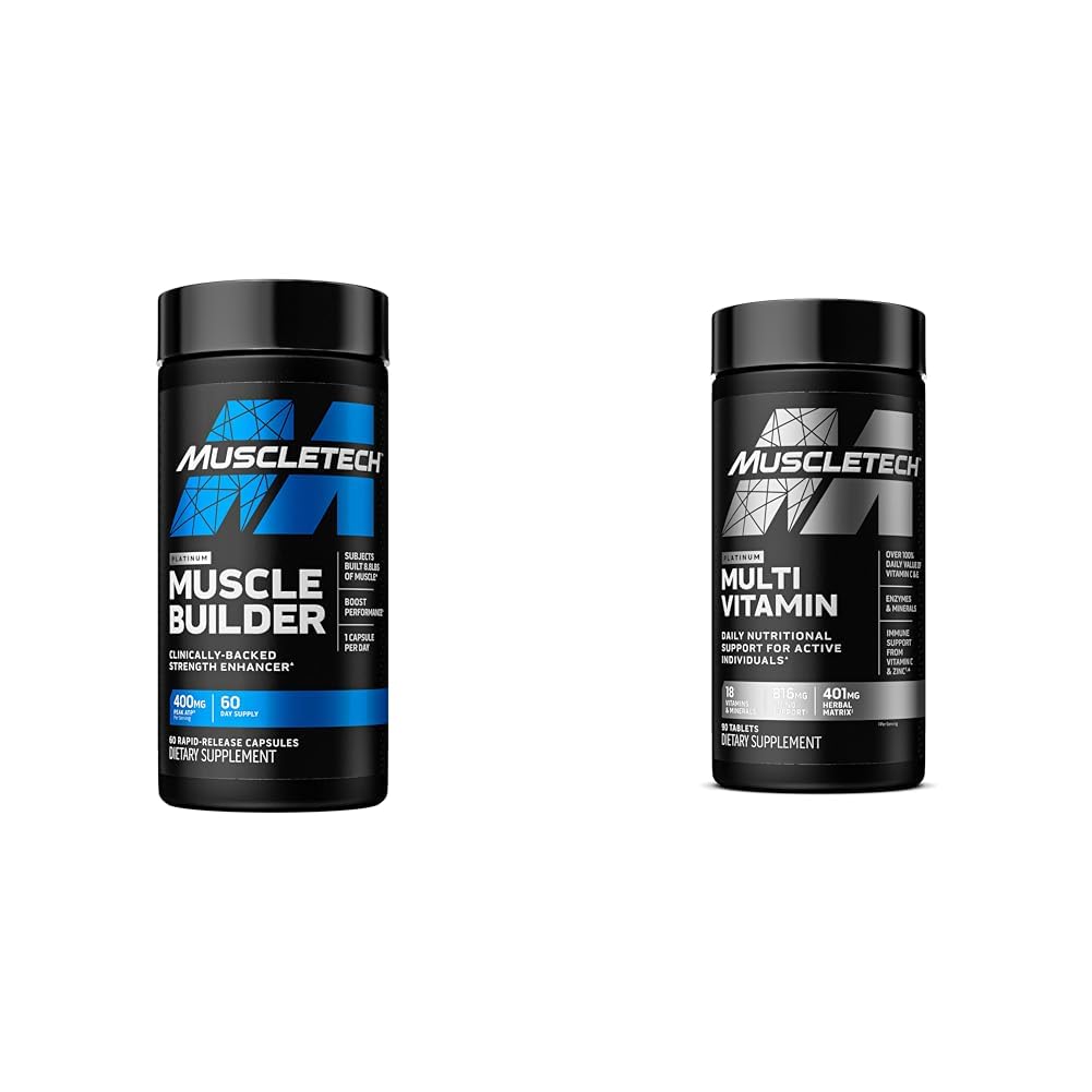 MuscleTech Muscle Builder con 400mg Peak ATP e Platinum Multivitamin con Amino Support Matrix e Vitamina C - Muscle Building e Supporto Immune Integratore Bundle per Uomini e Donne