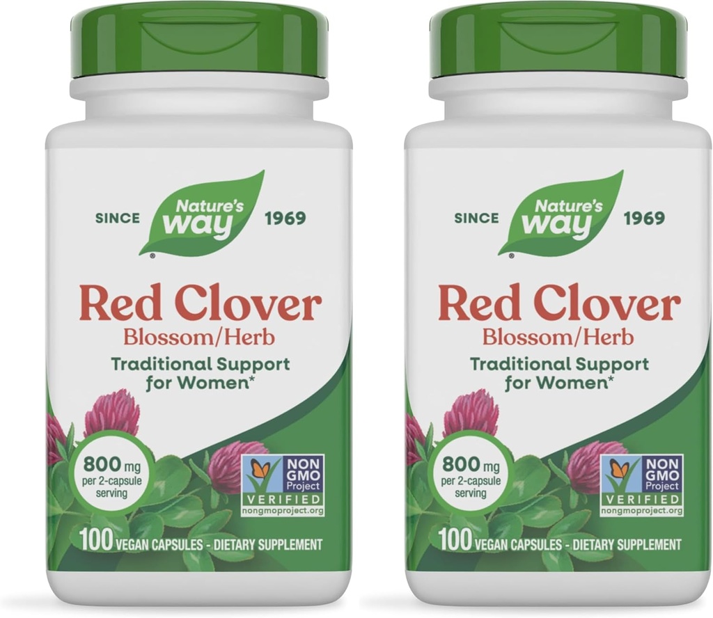 Natural's Way Red Clover Blossom Herb, Supporto per la salute femminile tradizionale*, 800 mg per porzione, 100 capsule vegane (Pack of 2)