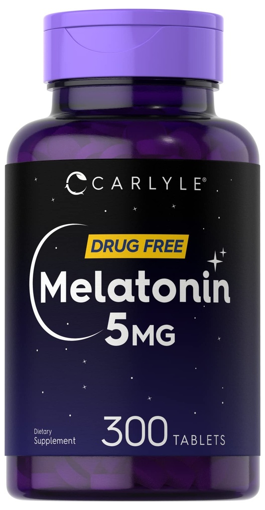 Carlyle Melatonin 5mg | 300 compresse | Supplemento gratuito di droga | Vegetariano, Non OGM, Gluten Free
