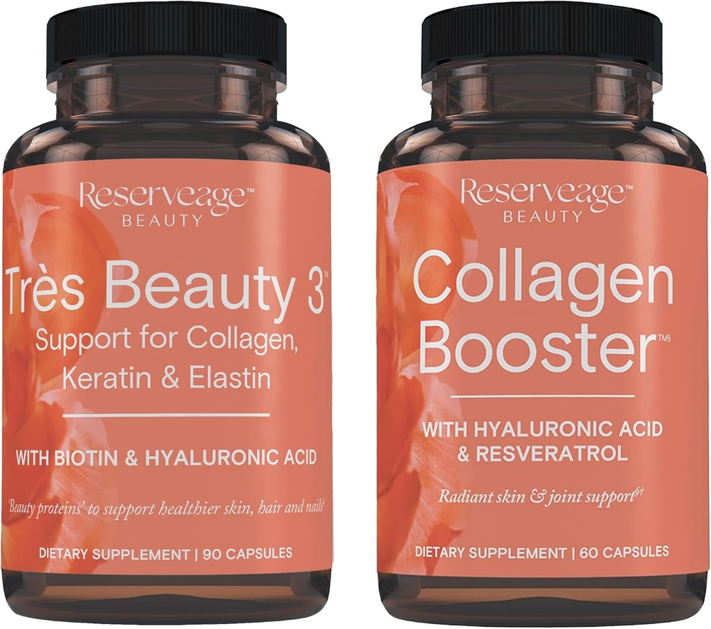 Riserva bellezza, Tres bellezza 3, Integratore di bellezza per la crescita dei capelli, Cura della pelle e Nail Care 90Caps & Collagen Booster, Supplemento di collagene per la cura della pelle e la salute comune, Supporta Healt 60Caps