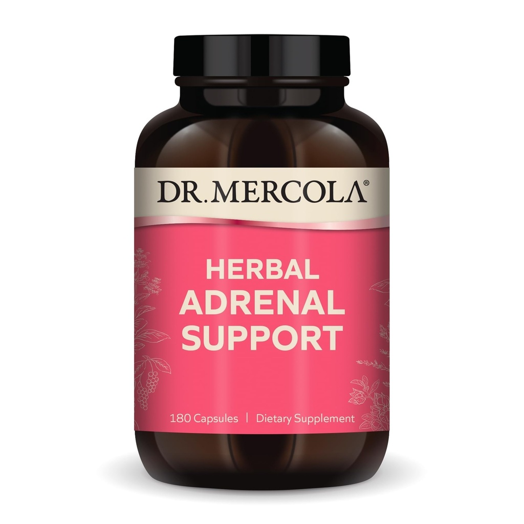 Dr. Mercola Herbal Adrénal Support, 90 portions (180 capsules), complément alimentaire, gestion de l'humeur et du stress, non-OGM