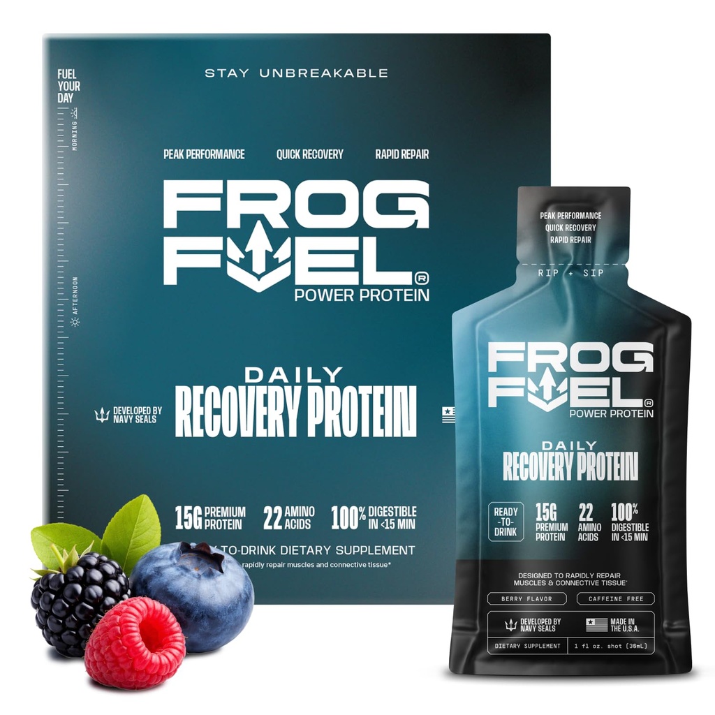 Rana Carburante Alimentatore Regolare di Proteine Shot, 15g Protein Nano-Hydrolyzed Grass Fed Collagen, Post Workout, Gluten Free, Fat & Sugar Free, 22 Aminoacidi, 0 Carbi, Berry, 1 oz Packets, 24 Pack