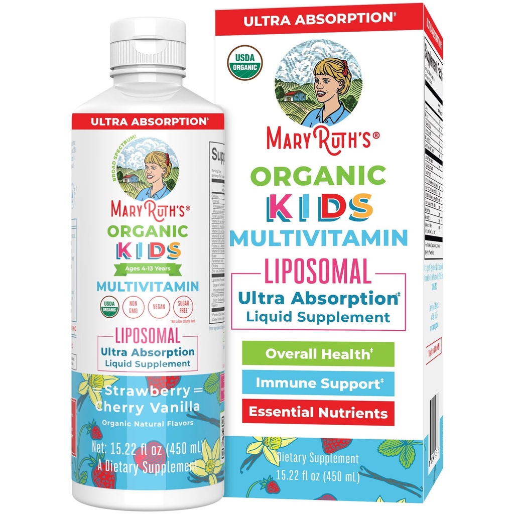 MaryRuth Organics Kids Multivitamin Liposomal | Vegan, Zuckerfreie Vitamine für Kinder | Alter 4+ | 2 Monat Versorgung | 15.22 Fl Oz