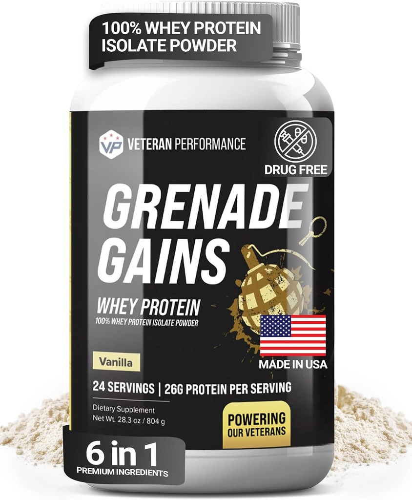 Grenade Gains Whey Isolate Polvere con Creatina, L-Carnitina & Beta-Alanina - Terzi-Party Testato, senza glutine, senza dolcificanti artificiali - USA Made, Vanilla, 24 Servings