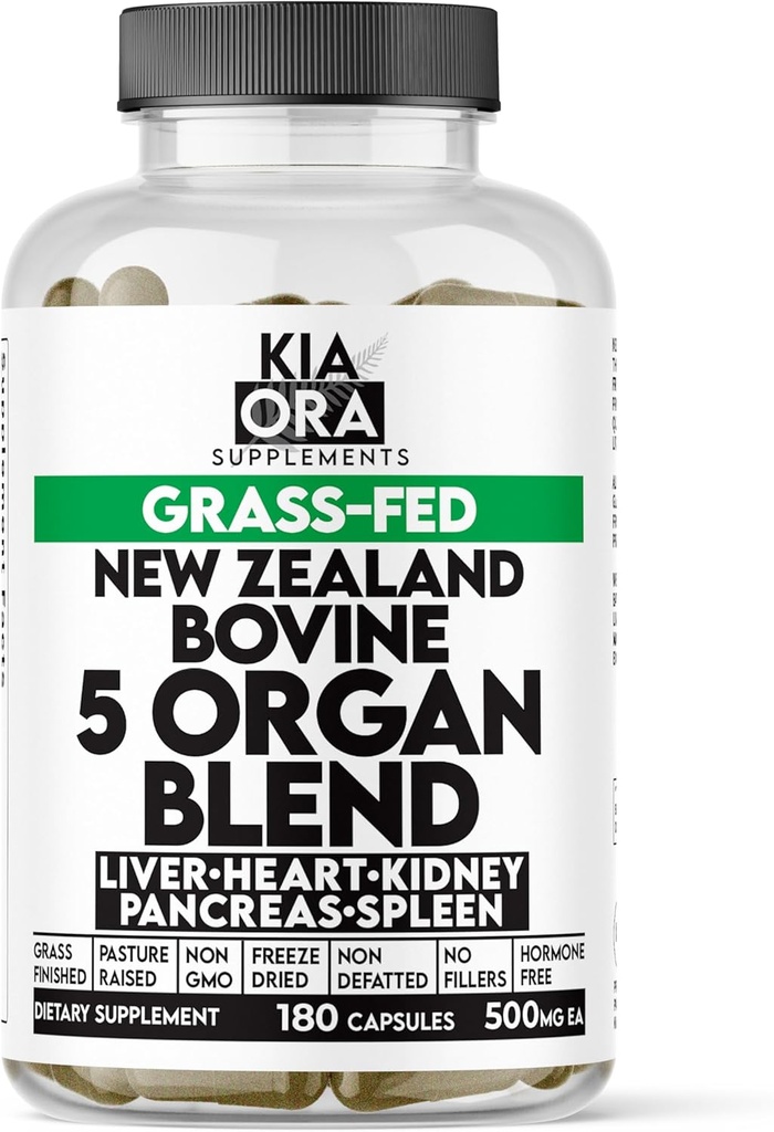 Gras Fed Bovine 5 Organ Complex – Leber, Herz, Nieren, Spleen & Pancreas – Freeze-Dried Glandular Supplement for Energy, Detox & Immune Support – 180 Kapseln
