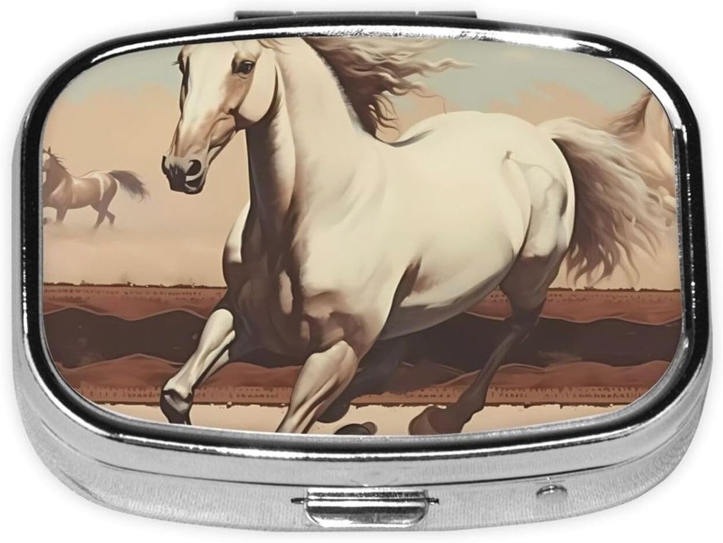Pille Box, Kleine Pille Fall für Geld und Tasche, Niedliche Medizin Organizer Reise Pille, Tragbare Pille Container Halter, um Vitamine, Medikamente, Fischöl und Nahrungsergänzungen,Prancing White Horse