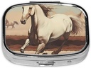 Pille Box, Kleine Pille Fall für Geld und Tasche, Niedliche Medizin Organizer Reise Pille, Tragbare Pille Container Halter, um Vitamine, Medikamente, Fischöl und Nahrungsergänzungen,Prancing White Horse