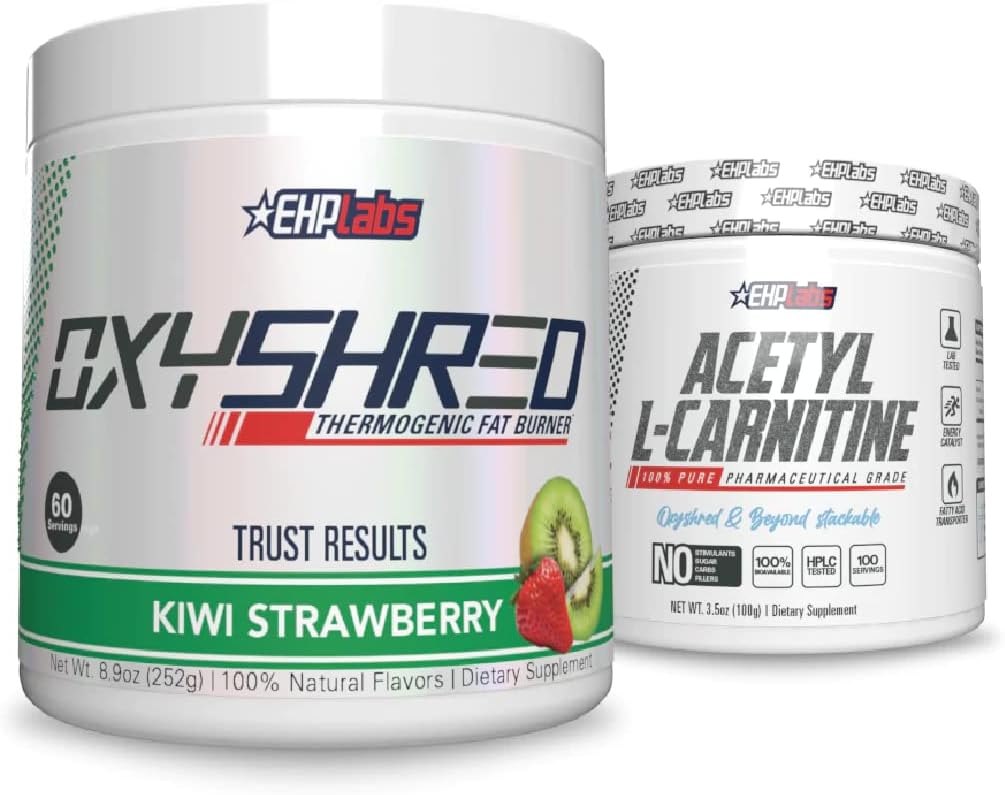 EHP Labs Shred + acétyl Bundle - OxyShred Thermogen Pre Workout Powder & Shredding Supplement - acétyl L-Carnitine - soutient l'énergie naturelle, le métabolisme des aides et la fonction cérébrale saine