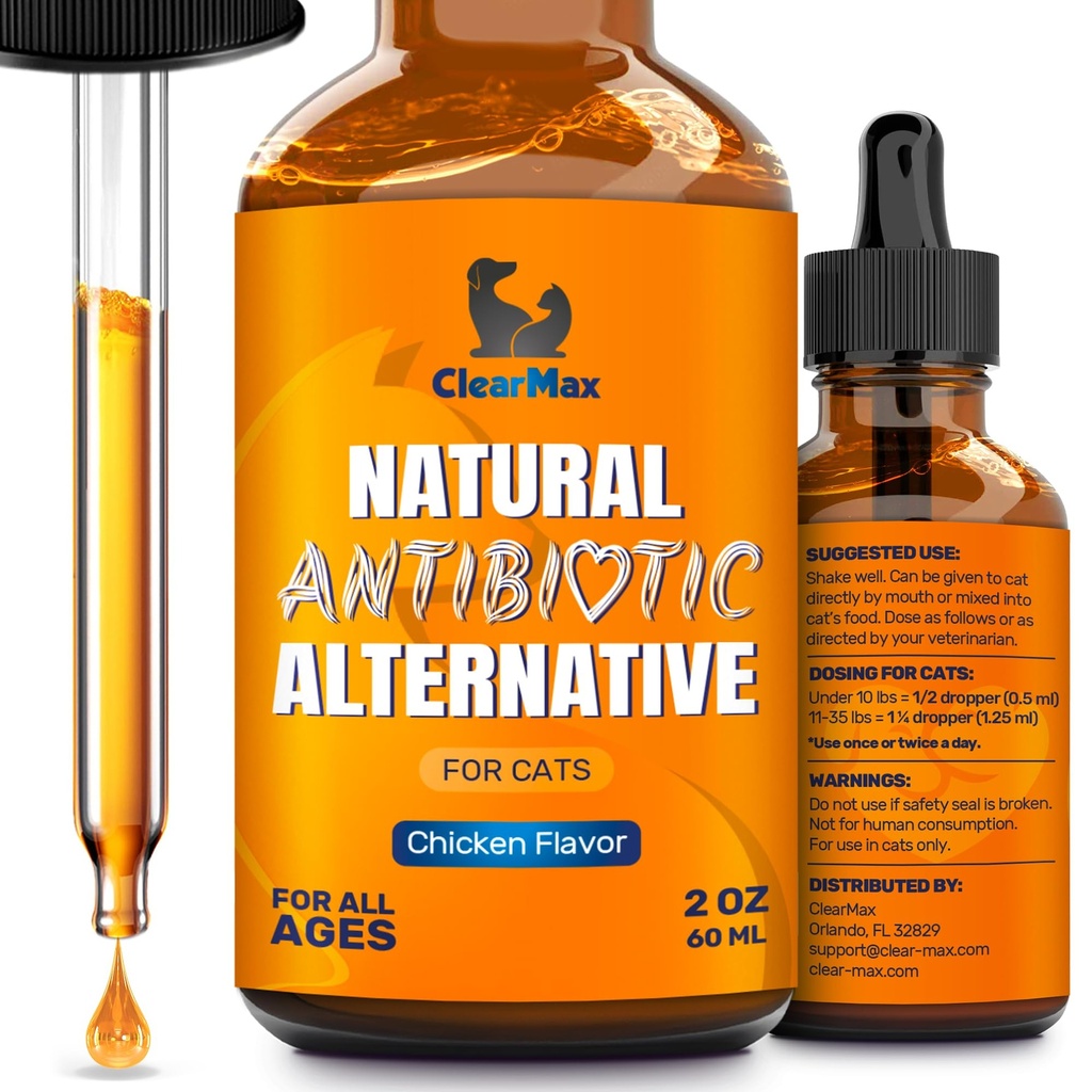 Cat Antibiotic zu helfen mit Husten & Allergien – Antibiotika für Katzen zu helfen mit UTIs und Verdauungsmomente – HIPS & Joints Unterstützung – Attraktive Chicken Taste – 2 Oz Bottle