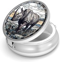 Pill Box-3 Compartiment petit étui de pilule pour la purse et la poche Mini porte-pilule métallique Conteneur de pilule de voyage pour tenir des suppléments de vitamines sans BPA (Rhinoceros)