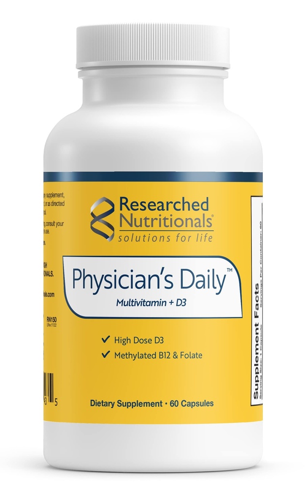 Geforschte Ernährung Physician's Daily + D3 Supplement - Täglich Multivitamin für Männer und Frauen mit Vitamin D3 2000iu, Vitamin B12, Vitamin B6 + Methyliertes Folat (60 Kapseln)