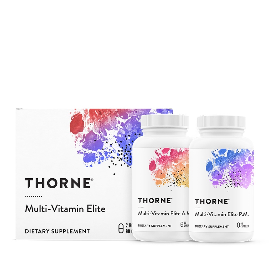 THORNE - Multi-vitamine Elite - Supplément nutritionnel quotidien - La formule AM soutient la production d'énergie cellulaire et la formule PM soutient le sommeil reposant* - Sans gluten, sans lait - 180 capsules - 30 portions