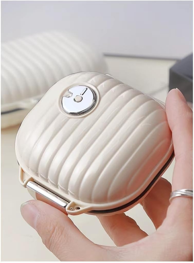 Caso organizzatore di pillole con Carabiner, 7 scomparti, Dispenser per uomini e donne, Beige (latte bianco sottile)