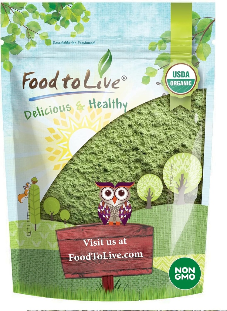 Cibo per vivere polvere di erba organica, 8 once — Non OGM, Whole-Leaf, cruda, non irradiata, puro, Superfood vegano, Bulk, Grande per succo, Ricco in fibra, Clorofilla, acidi grassi e minerali