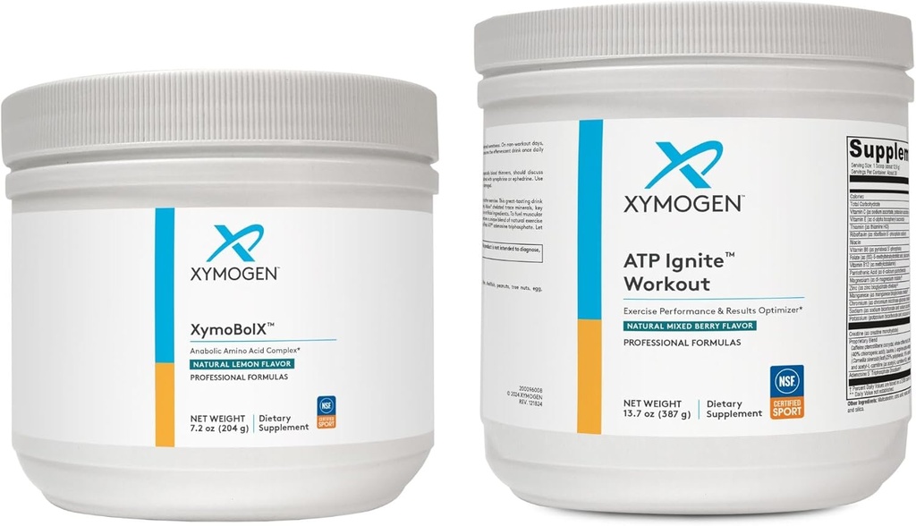 XYMOGEN XymBolX Lemon + ATP Ignite Workout Powder Bundle - supporte la performance, la récupération + énergie (2 bouteilles, 7,2 oz + 13,7 oz chacune)