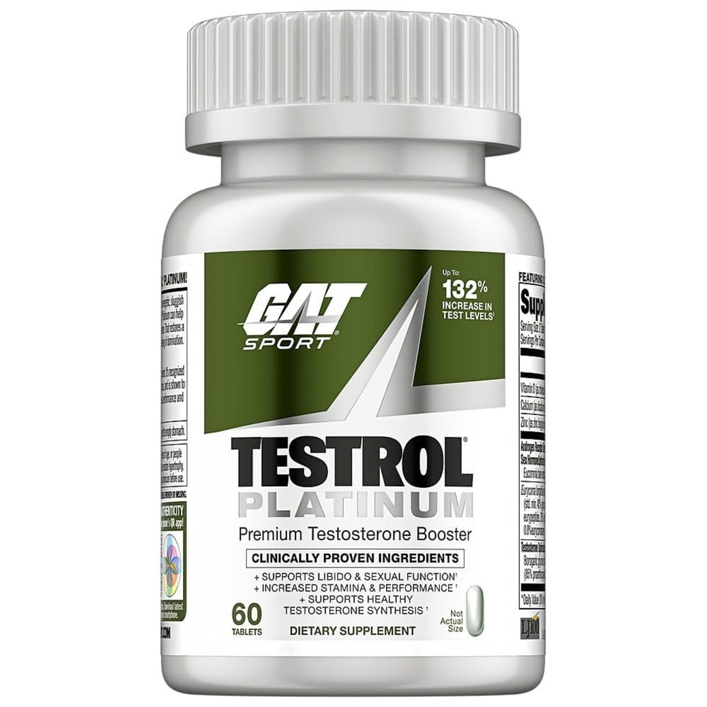 Testrol Platinum, Test Booster per gli uomini di GAT Sport Stamina + Libido + Testosterone Boost, Boron, Vitamina D, Zinco, 60 compresse