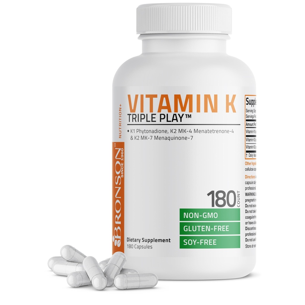Vitamin K Triple Play (Vitamin K2 MK7 / Vitamin K2 MK4 / Vitamin K1) Full Spectrum Complex Vitamin K Supplement, 180 Kapseln