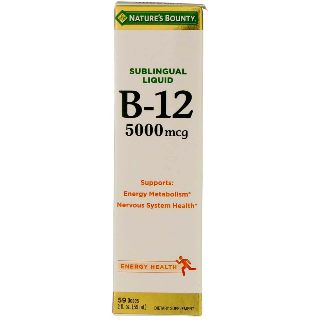 Nature's Bounty B-12 5000 mcg Sublingual Liquid Energy Health 2 oz (paquet de 4)