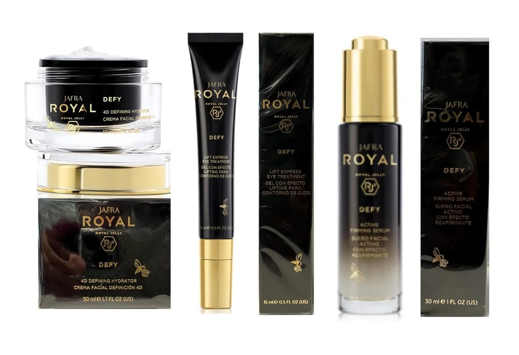 Jafra Royal Jelly Defy Trio-4D Defin Hydrator/Active Firming Serum/Eye Behandlung