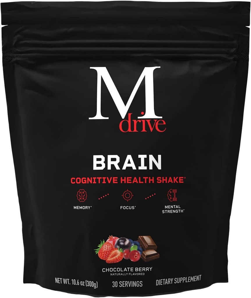 Cervello Mdrive per gli uomini, Nootropic e Shake di salute cognitiva per la conservazione della memoria, allerta, calma, messa a fuoco mentale, capacità cognitiva, funzione cerebrale, aroma di bacca di cioccolato, 30 Serve, 10.6oz