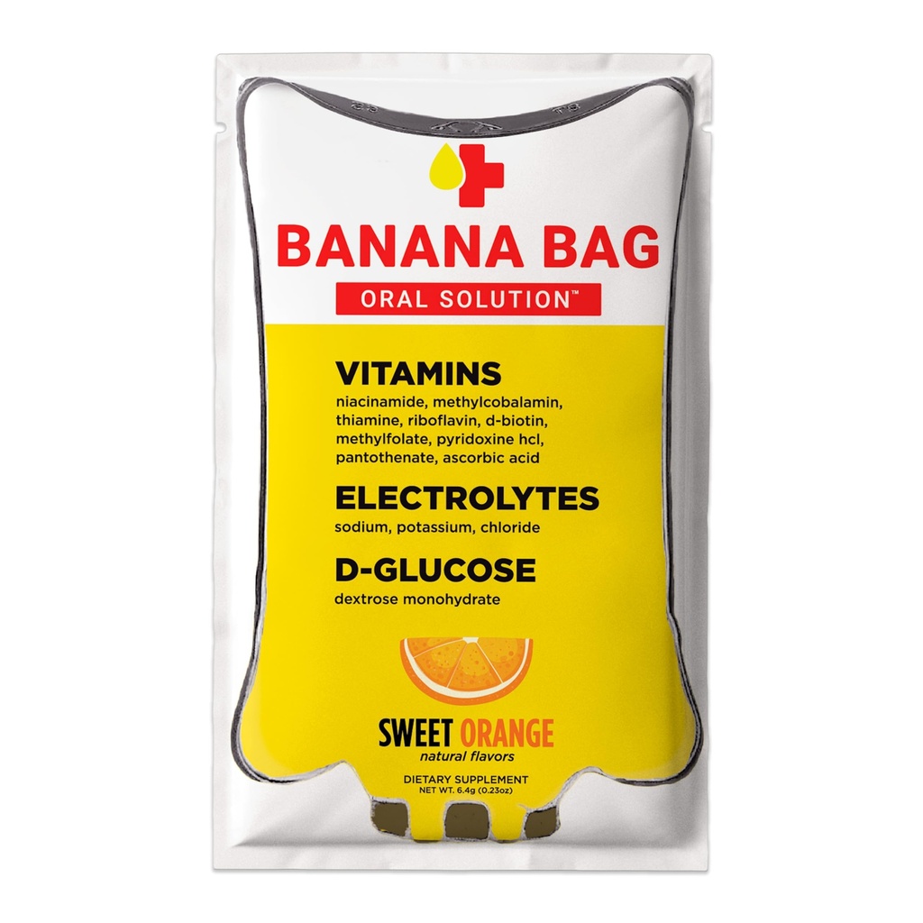 Banana Tasche Oral Solution Recovery Packets – Sweet Orange 30pk | Eine erfrischende Mischung aus Elektrolyten, Vitamin C und B-Komplex für Hydration und Energie. Günstig, einfach zu Mix und perfekt für jeden Lifestyle.