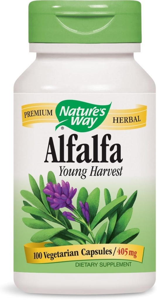 Feuilles d'alfalfa, 1,215 mg, 100 capsules végétariennes, boîte de 2