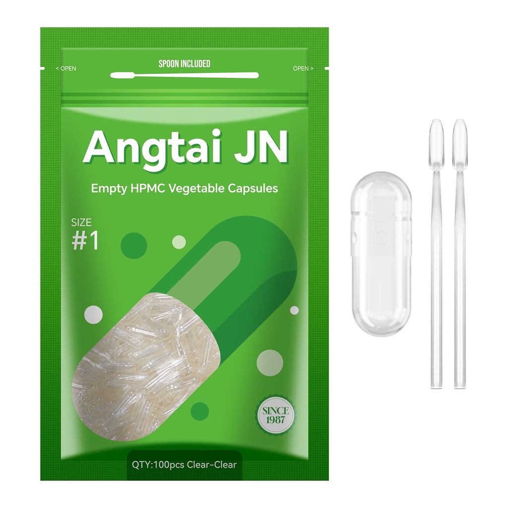 Größe 1 Leere Kapseln Vegan Pflanze basiert klar (100 Zähler) Glutenfrei, Non-GMO, Halal zertifizierte Pillen Füllung Kit mit 2 Spoons für Vegetarische DIY Ihre eigenen Ergänzungen