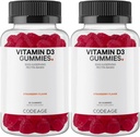 Codeage Vitamine D3 Vitamines gommy, Vitamine D3 5000 UI Gummies Cholecalciferol 125 mcg, Soft Pectine-Based, Gummy sans gélatine animale, Gummies Vitamines, Fraise de goût, Non-OGM - 2-Pack