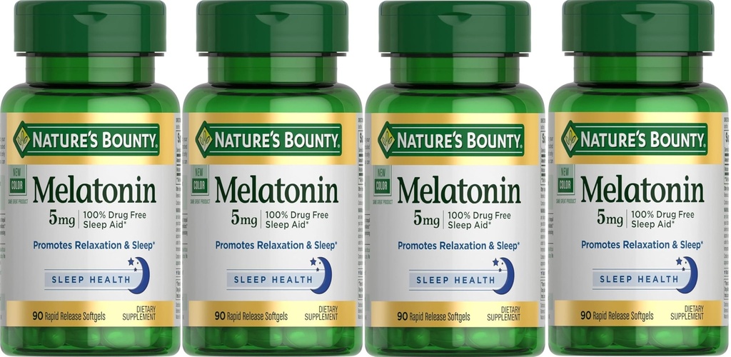 Nature's Bounty Super Strength Melatonin 5 mg Softgels 90 ea (Paket von 4)