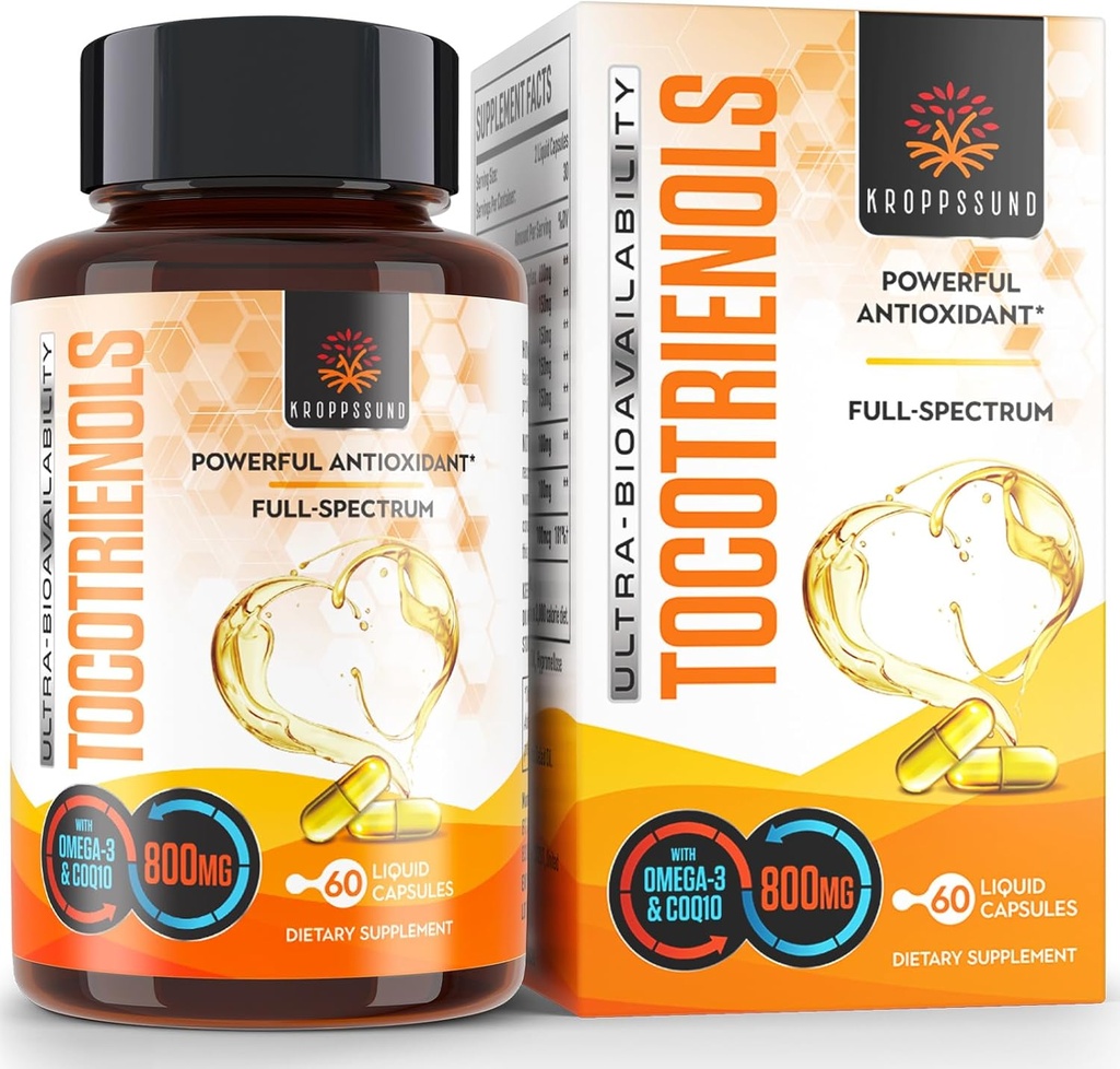 Kroppssund Tocotrienols Supplément 800mg Riche en Tocotrienols Vitamine E - 60 Capsules liquides