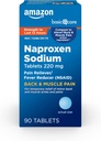 Trattamento di base Back and Muscle Pain, 220 mg, 12-Hour Pain Relief, Naproxen Sodium Tablets, Pain Reliever e Fever Riduttore, 90 Conte