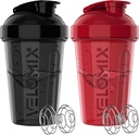VELOMIX -2 Pack- 20 oz Protein Shaker Bottiglie per Miscele Proteine - 2x Wire Whisk | Leak Proof Shaker Cups for Protein Shakes and Pre Workout | Protein Shaker Bottle Pack (nero/rosso)