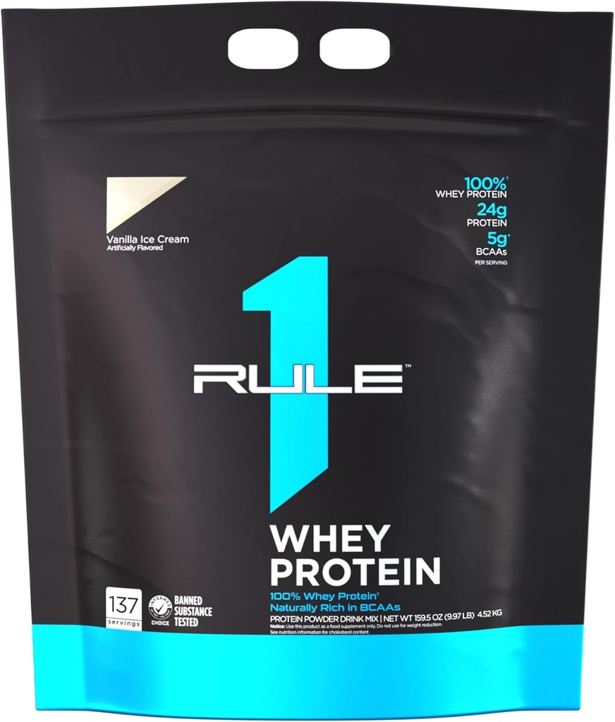 Regola 1 Whey Protein – 24g Proteine ad azione rapida da sorgenti di tutto il mondo con EAAs e BCAA per il recupero di allenamento o in qualsiasi momento uso (10 Pounds*, Vanilla Ice Cream)