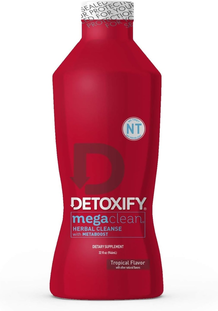 Detoxify – Mega Clean NT Herbal Cleanse – Tropical – 32 oz – Professionalmente formulato bevanda di disintossicazione di erbe – Migliorato con MetaBoost Eliminare il bisogno di PreCleanse – Plus Sticker