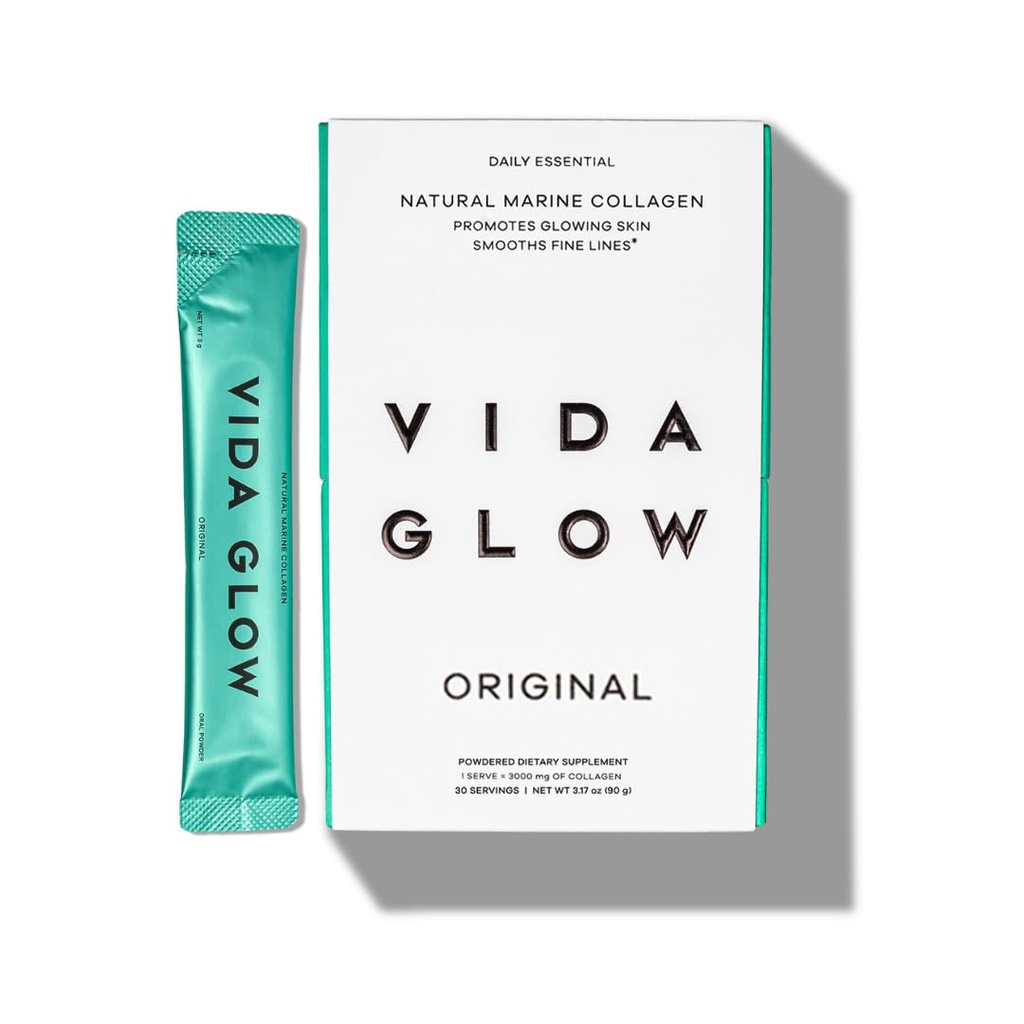 Vida Glow en poudre de collagène marin - Supplément anti-vieillissement avec des peptides de collagène, favorise la peau Glowing, ongles forts, cheveux sains