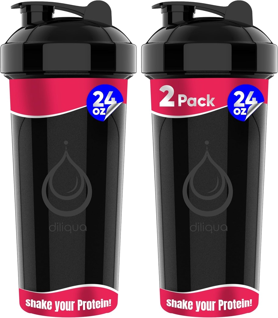 2 PACK, Double 24 oz Bouteilles Shaker avec des fouets de fil puissant pour les mélanges de protéines