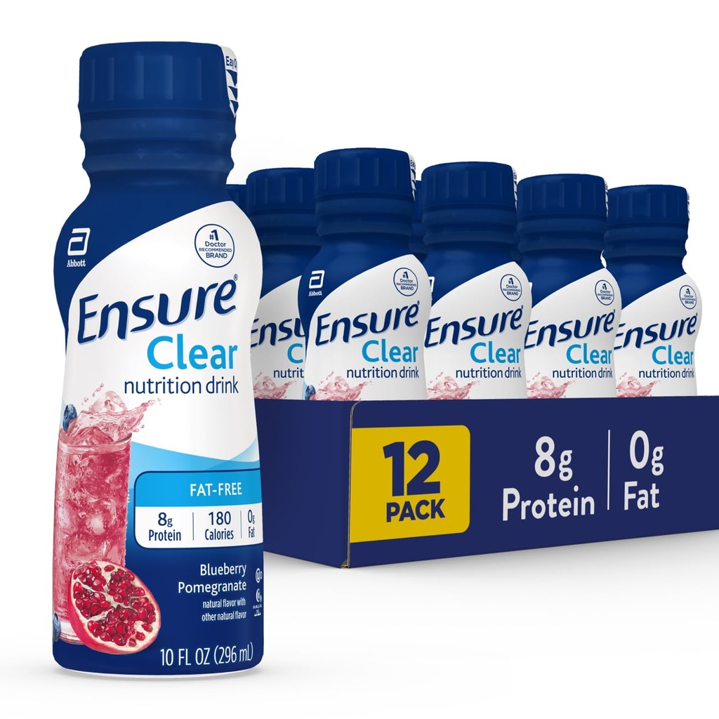 Assurez-vous que la boisson de nutrition claire liquide, 0g de graisse, 8g de protéines, Blueberry grenade, 10 Fl Oz (paquet de 12), bouteille, sans gluten