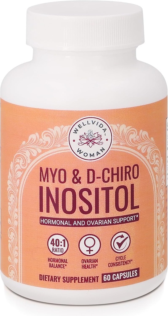 Myo-Inositol & D-Chiro Inositol Supplemento bottiglia (60 capsule) 40:1 Ratio Capsule per il supporto ovarico Myo-Inositol 1000mg & D-Chiro 25mg Inositol Capsule w/ Caronositol - Inositolo giornaliero per le donne
