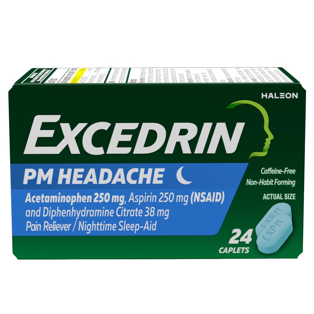 Excedrin PM per il sollievo di mal di testa, Acetaminophen 250mg, Aspirina 250mg, Citrato di difenidramina 38mg, Dolore Reliever, Nighttime Sleep-Aid, 24 Count