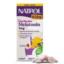 Natrol Kids rapidamente sciogliere la melatonina 1 mg, supplemento dietetico per il sonno riposante, compresse di sonno per i bambini, 40 compresse di melatonina aromatizzata alla fragola, alimentazione di 40 giorni