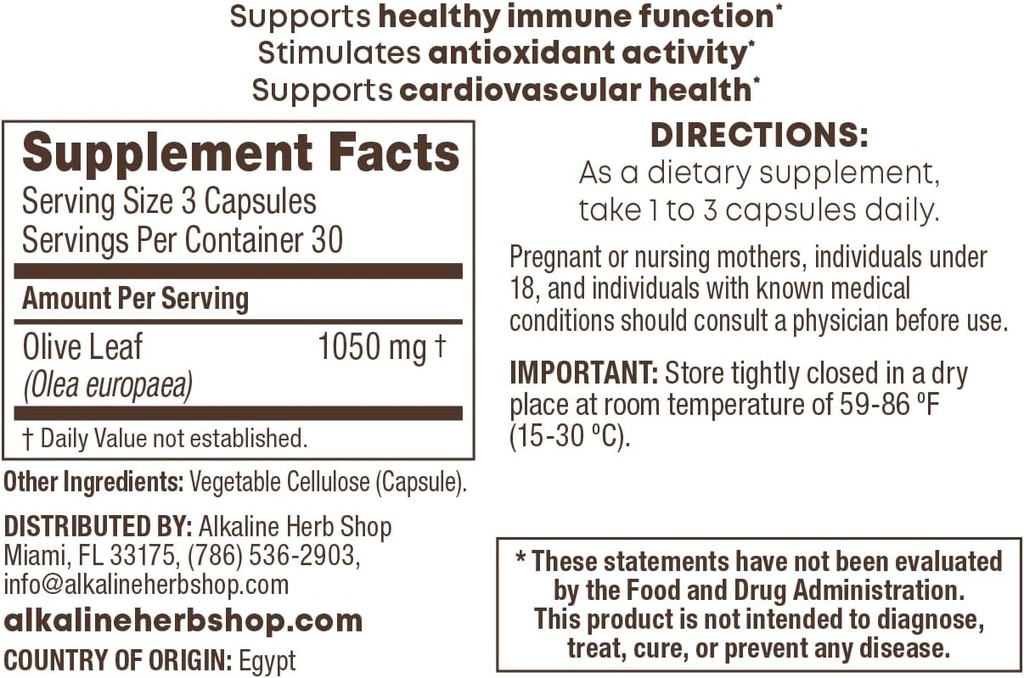 Alkaline Herb Shop Olive Leaf Supplement 90 Capsules