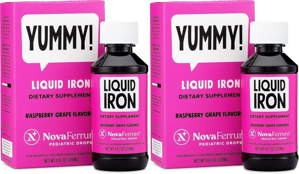 NovaFerrum Pédiatrie gouttes supplément de fer liquide pour les nourrissons et les tout-petits 4 fl oz (120 mL) - Raisin de framboise - boîte de 2