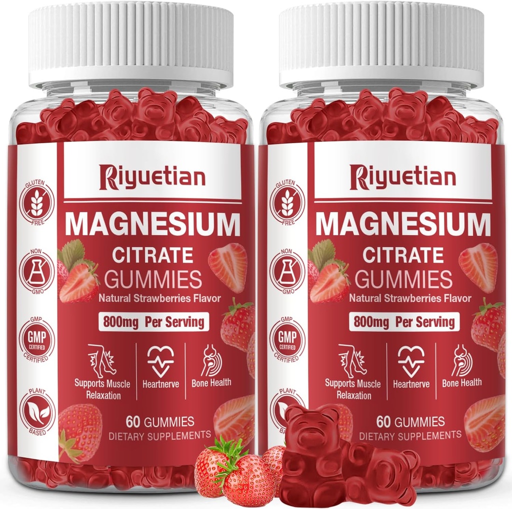 2 Pack Extra Forza Magnesio Citrato Gummies 800mg - Vegan Gummies - promuove Rilassamento sano, Muscolo, Bone, & Energy Support per Adulti 120 Conte
