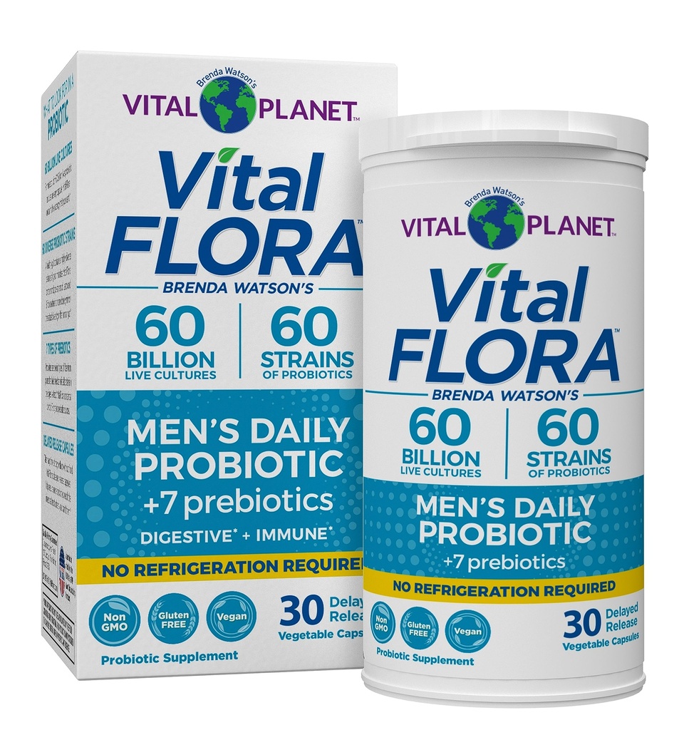 Vital Planet - Vital Flora Probiotika für Männer, 60 Billion CFU, 60 Diverse Strains, 7 Bio-Präbiotika, Men's Daily Shelf Stable Probiotic for Immune Support, Gas Relief, Digestive Health 30 Kapseln