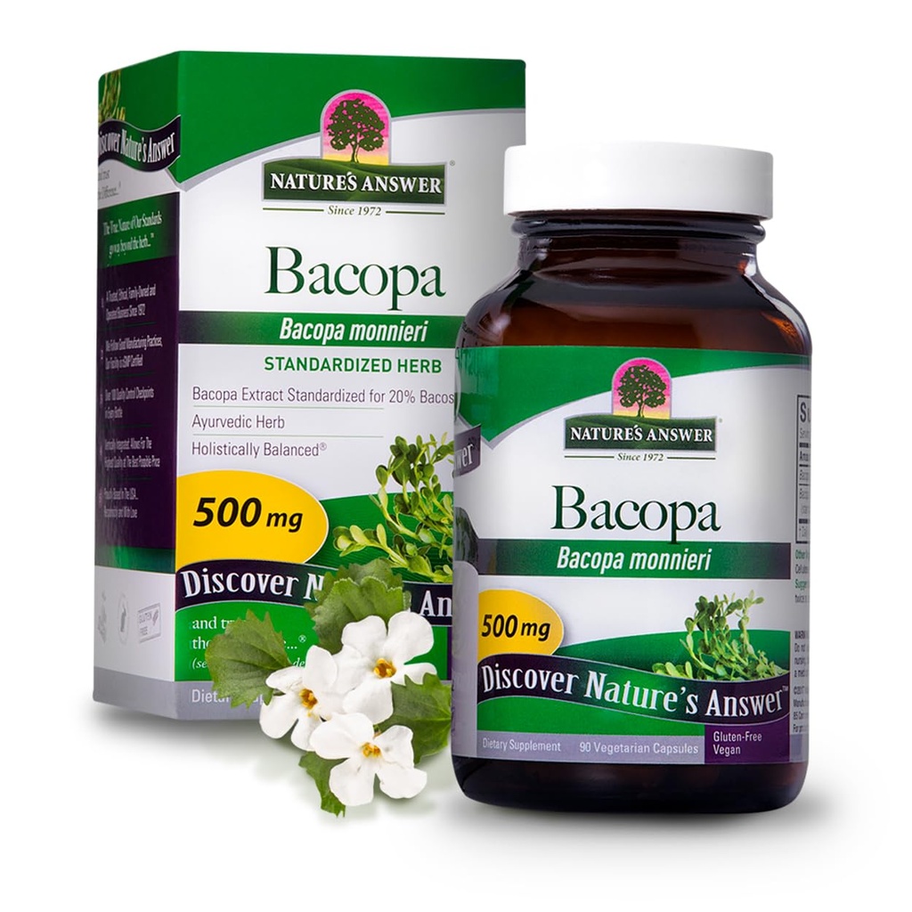 Risposta della natura Bacopa Monnieri Standardized Vegetarian Capsule 500mg, 90-Count | Promuove la funzione cognitiva | Mental Clarity Support | Migliore Clarity & Focus